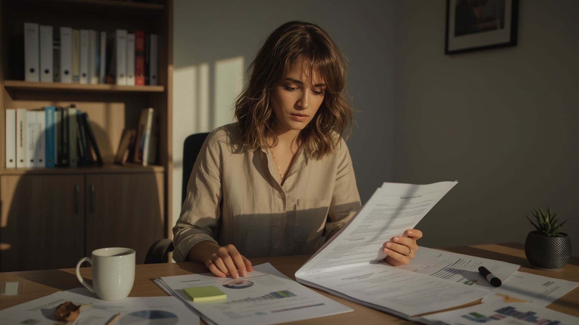 BCBA reviewing functional behavior assessment data report at office desk