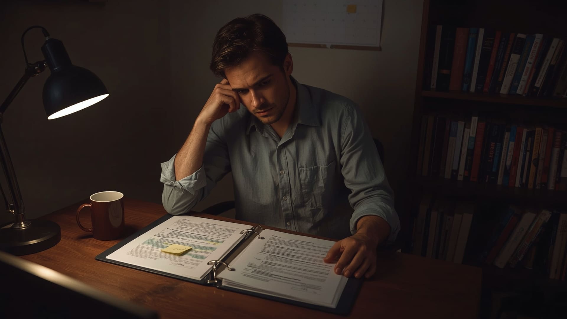 BCBA trainee stressed reviewing rejected supervision hour documentation errors at desk