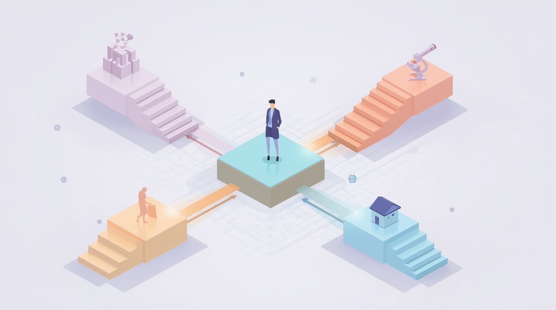 BCBA career path branching infographic showing clinical leadership research and community roles