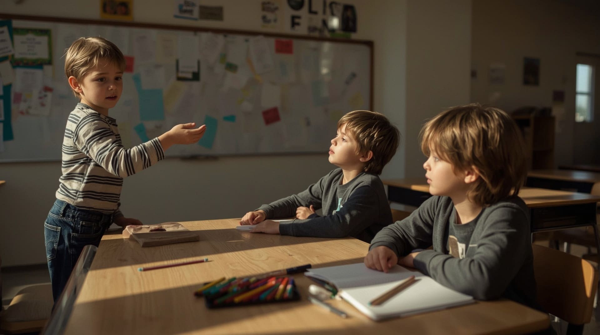 Child with Level 1 ASD struggling with social communication cues during classroom interaction