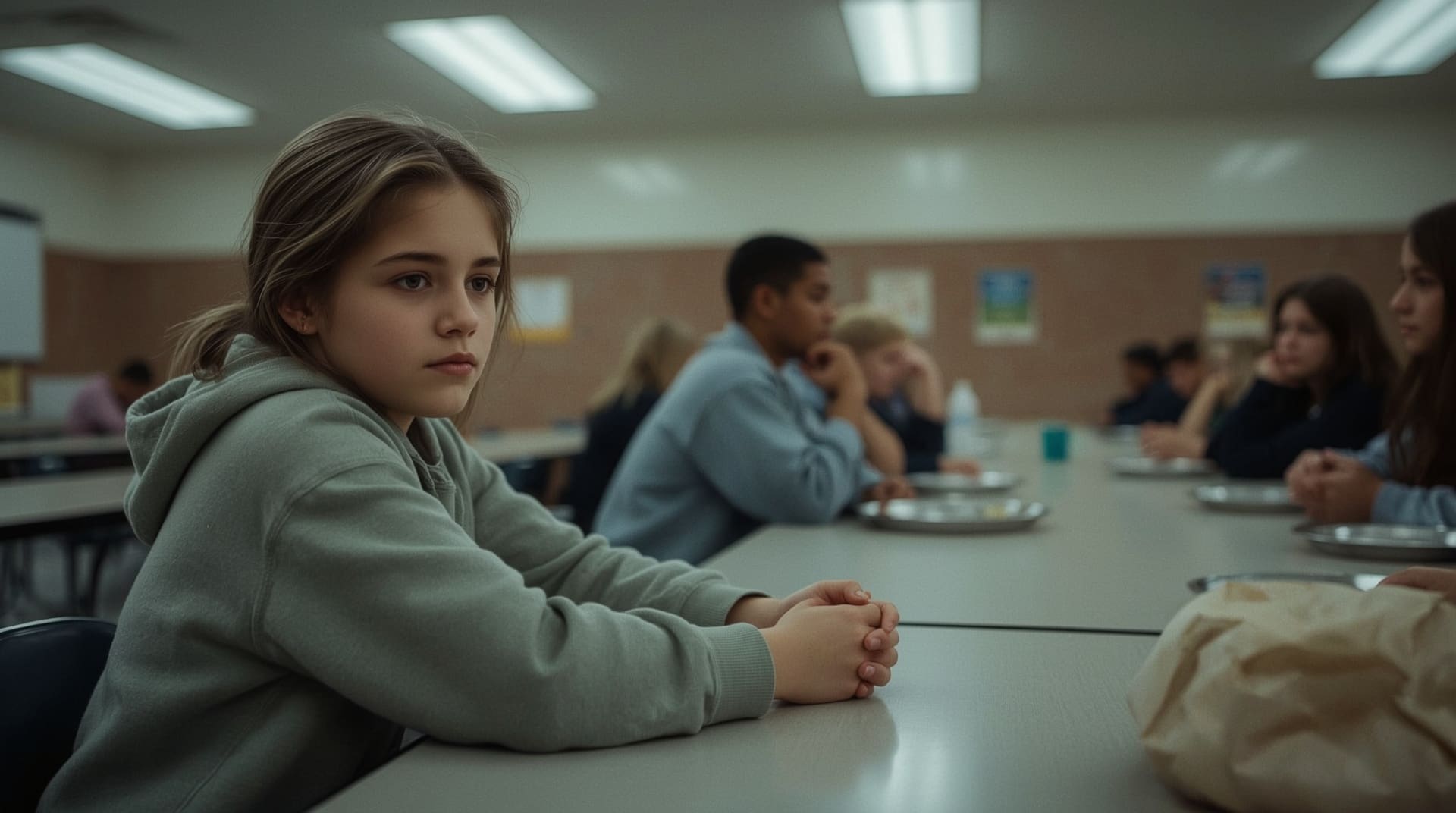 Young girl with high-functioning autism masking emotions while appearing calm among school peers