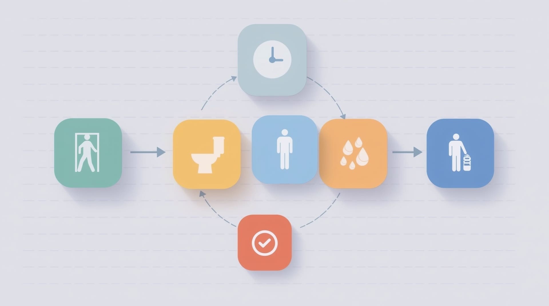 Circular visual routine flow chart showing consistent bathroom schedule steps for autistic children