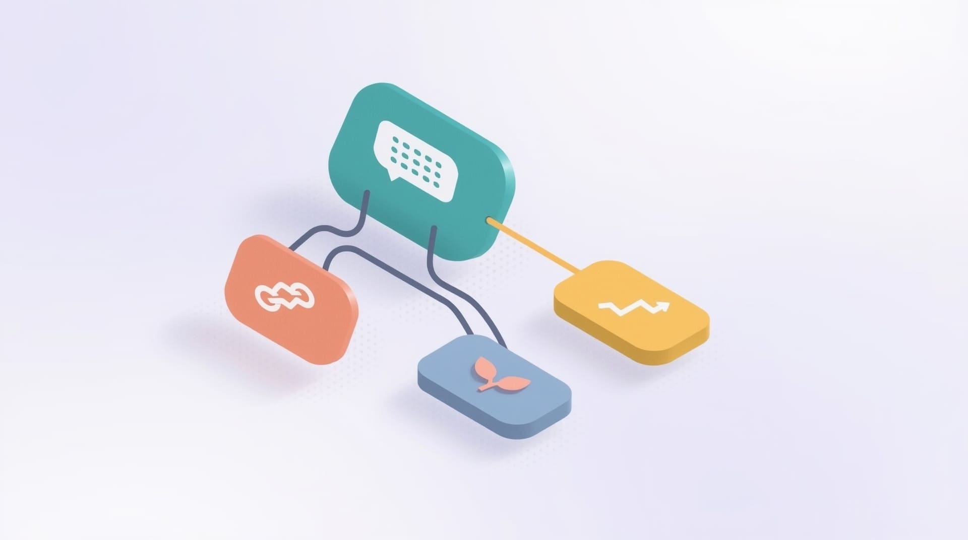 Isometric infographic showing four connected ABA therapy strategy blocks for echolalia