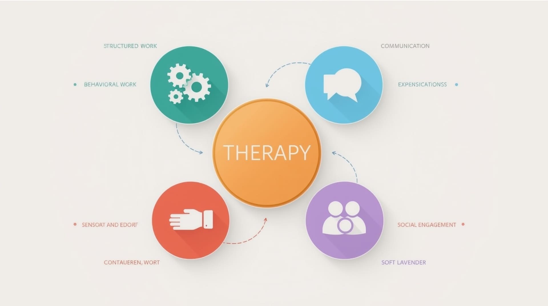 Circular infographic showing four interconnected autism therapy types as coordinated system